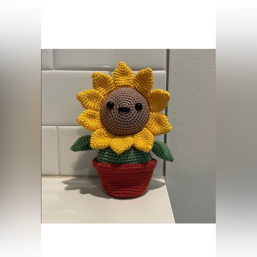 Flower Child Sunflower Bear Hand Crafted Figure and Pot Amigurumi Crochet Decor - Picture 1 of 13